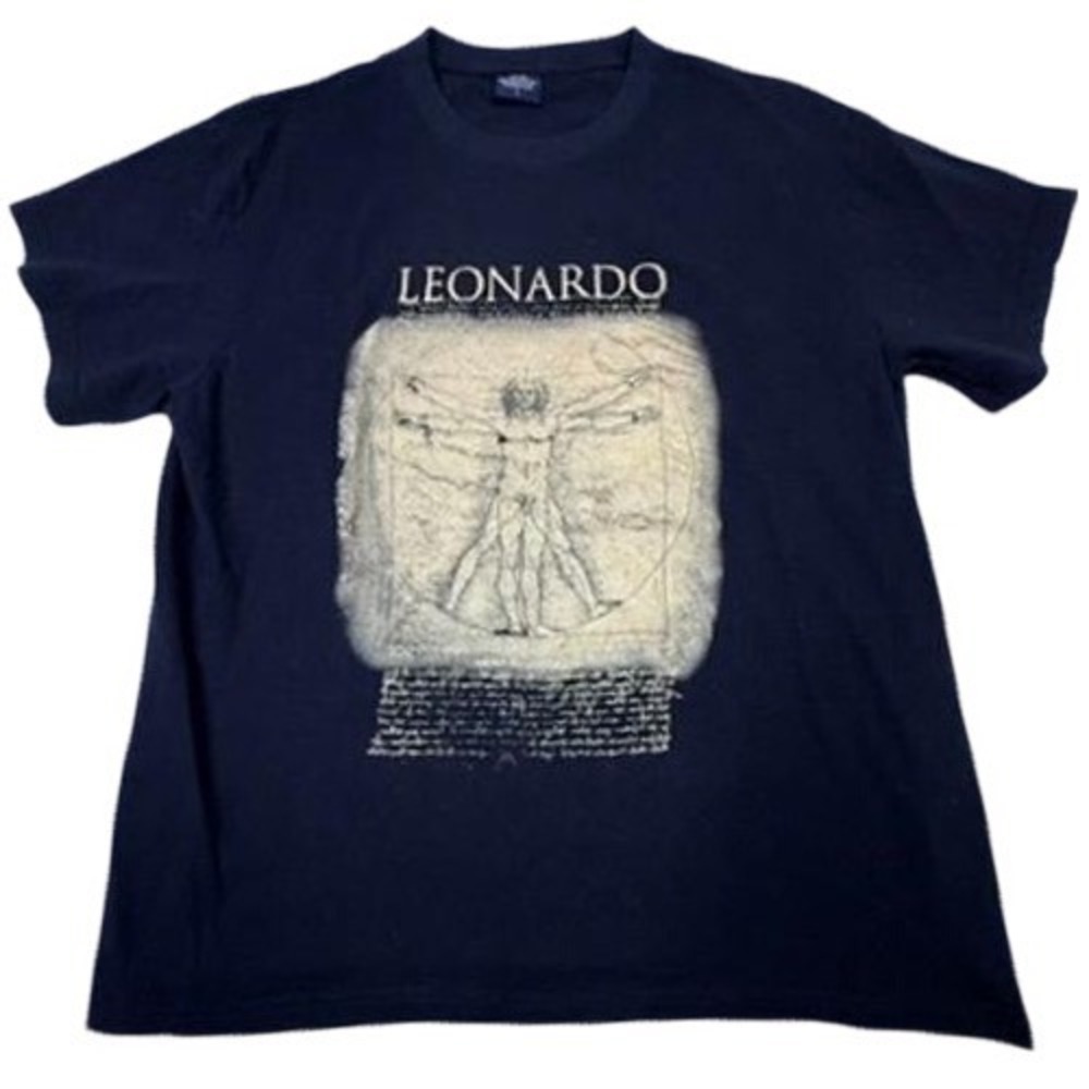 Leonardo Da Vinci Vitruvian Man Graphic T Shirt Black Size Large